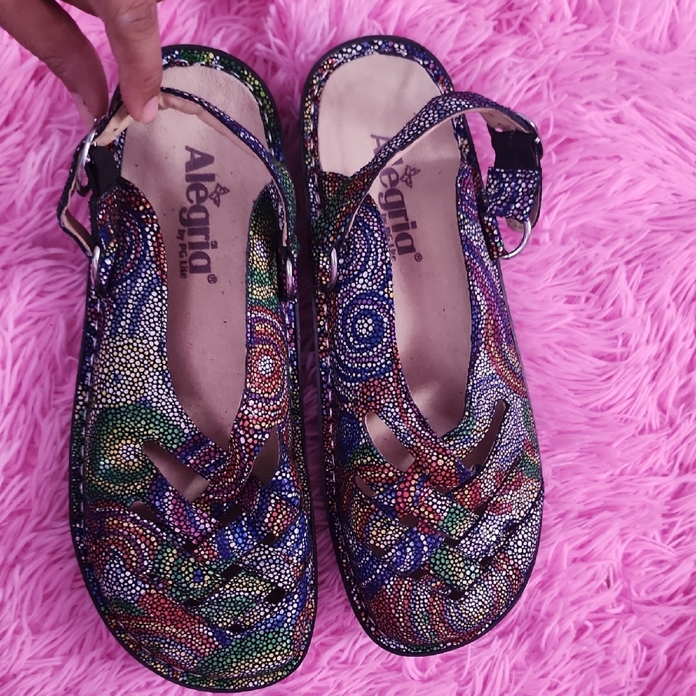 Alegria Blue and Green Sandals Comfortable Artistic Design